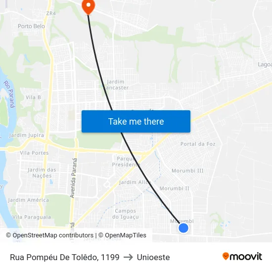 Rua Pompéu De Tolêdo, 1199 to Unioeste map