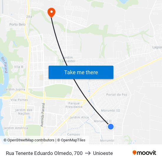 Rua Tenente Eduardo Olmedo, 700 to Unioeste map
