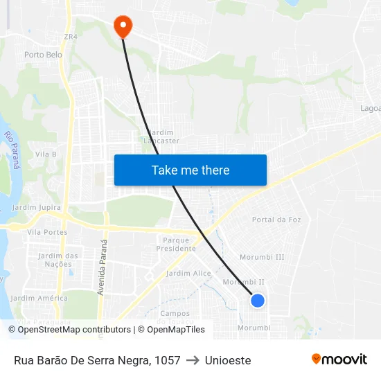 Rua Barão De Serra Negra, 1057 to Unioeste map