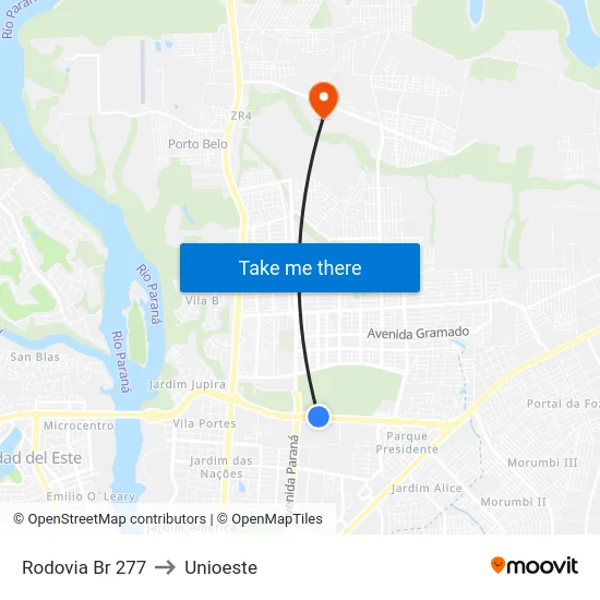 Rodovia Br 277 to Unioeste map