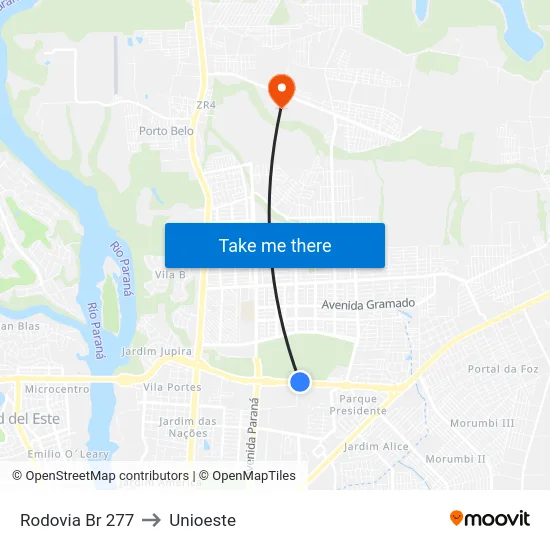 Rodovia Br 277 to Unioeste map