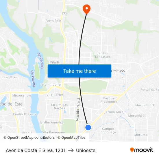 Avenida Costa E Silva, 1201 to Unioeste map