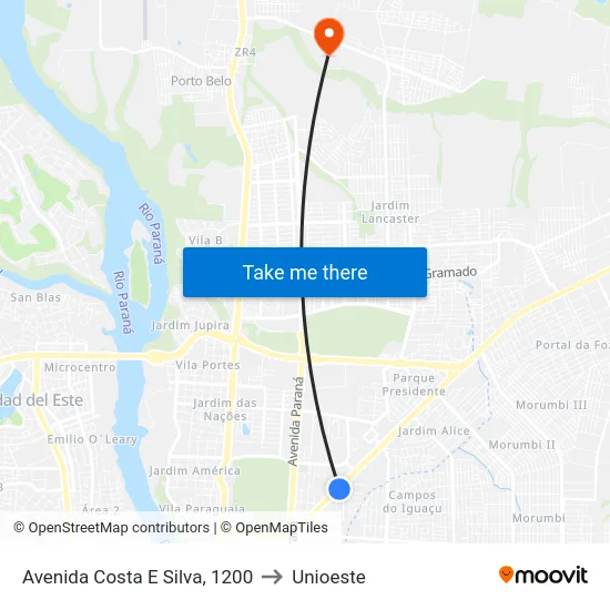 Avenida Costa E Silva, 1200 to Unioeste map