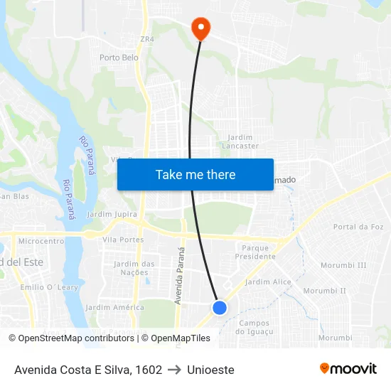 Avenida Costa E Silva, 1602 to Unioeste map