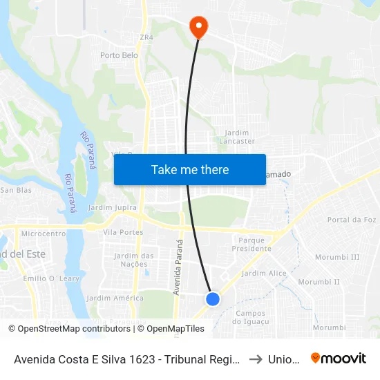 Avenida Costa E Silva 1623 - Tribunal Regional Eleitoral to Unioeste map