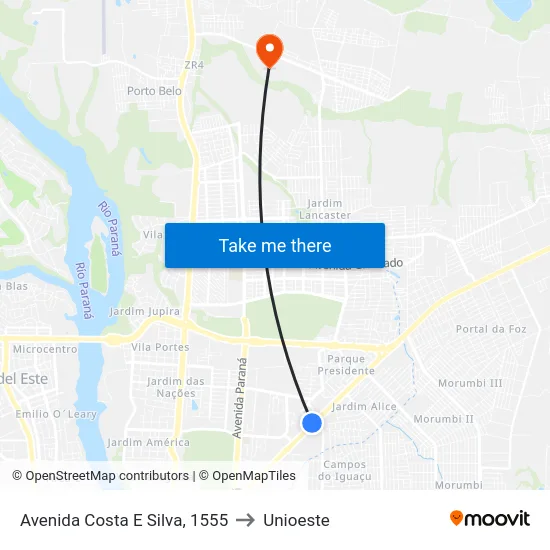 Avenida Costa E Silva, 1555 to Unioeste map