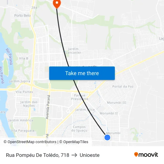 Rua Pompéu De Tolêdo, 718 to Unioeste map