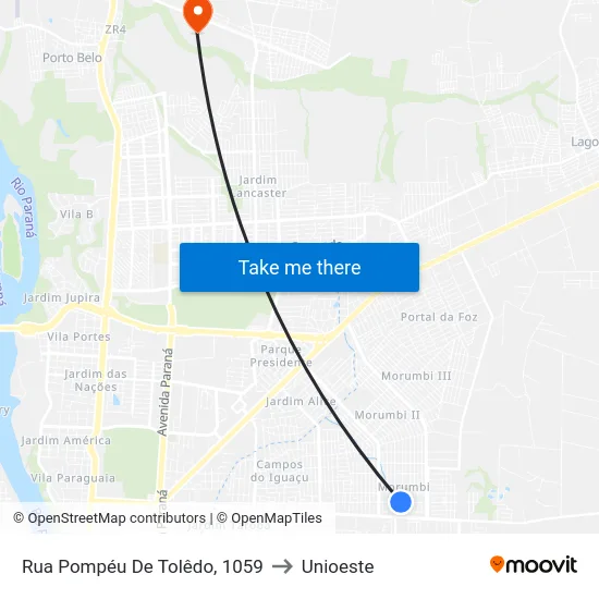 Rua Pompéu De Tolêdo, 1059 to Unioeste map