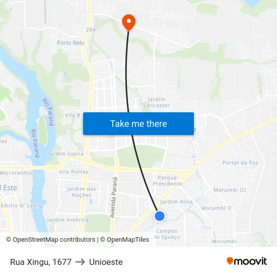Rua Xingu, 1677 to Unioeste map