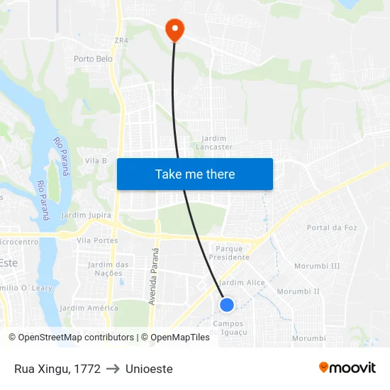 Rua Xingu, 1772 to Unioeste map