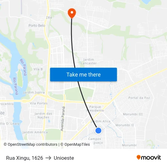 Rua Xingu, 1626 to Unioeste map