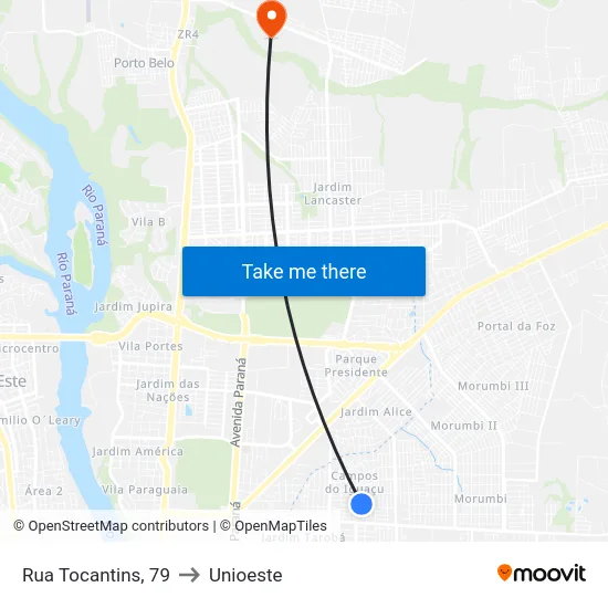 Rua Tocantins, 79 to Unioeste map