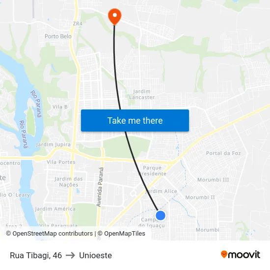 Rua Tibagi, 46 to Unioeste map
