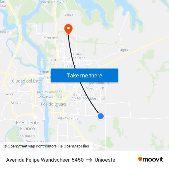 Avenida Felipe Wandscheer, 5450 to Unioeste map