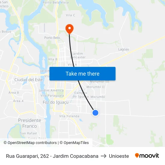 Rua Guarapari, 262 - Jardim Copacabana to Unioeste map