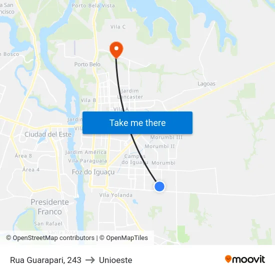 Rua Guarapari, 243 to Unioeste map