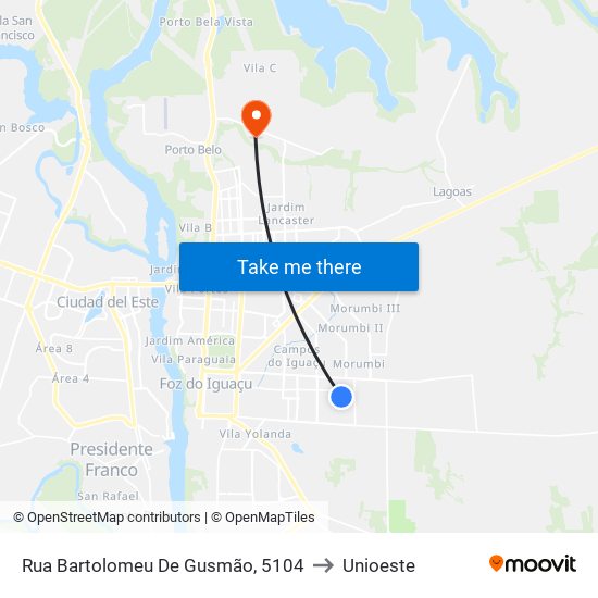 Rua Bartolomeu De Gusmão, 5104 to Unioeste map