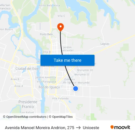 Avenida Manoel Moreira Andrion, 275 to Unioeste map