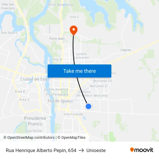 Rua Henrique Alberto Pepin, 654 to Unioeste map