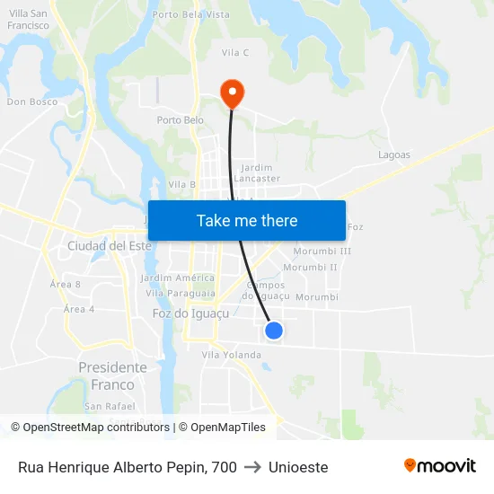 Rua Henrique Alberto Pepin, 700 to Unioeste map