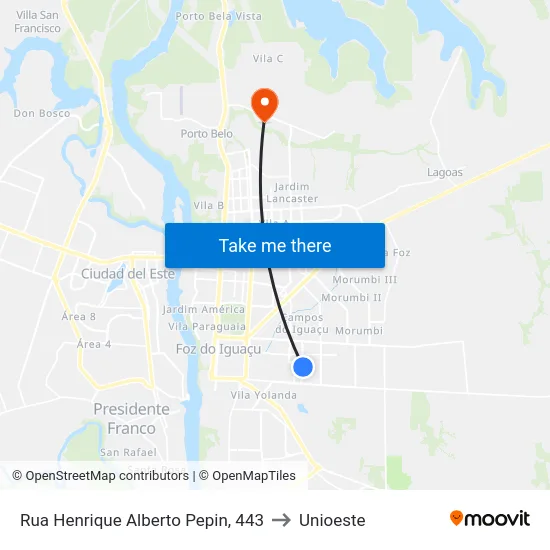 Rua Henrique Alberto Pepin, 443 to Unioeste map