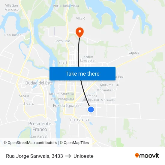 Rua Jorge Sanwais, 3433 to Unioeste map