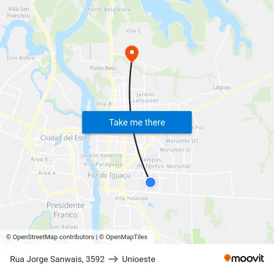 Rua Jorge Sanwais, 3592 to Unioeste map