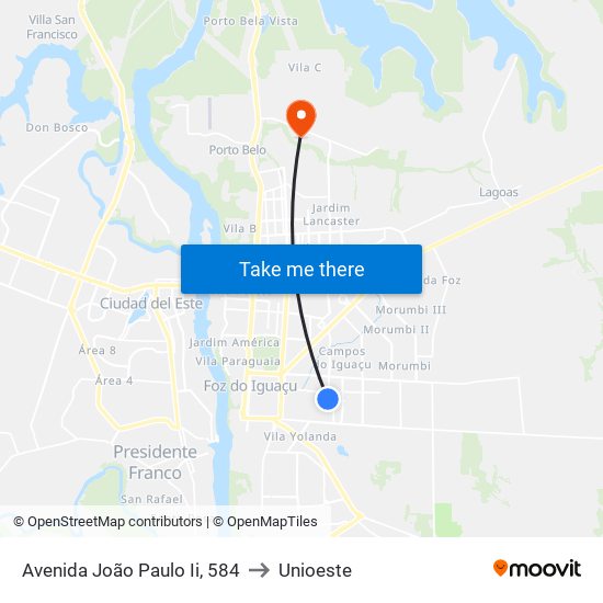Avenida João Paulo Ii, 584 to Unioeste map