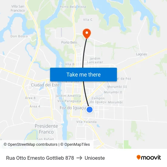 Rua Otto Ernesto Gottlieb 878 to Unioeste map