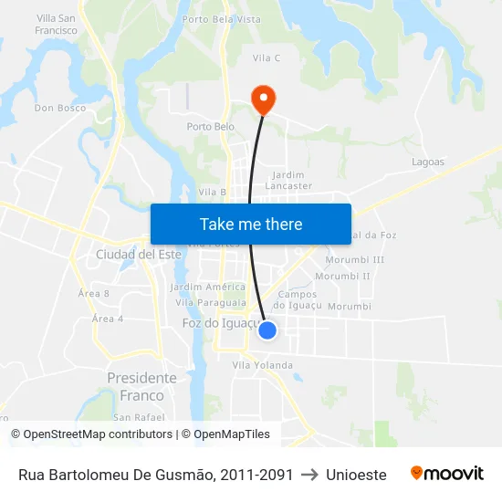 Rua Bartolomeu De Gusmão, 2011-2091 to Unioeste map