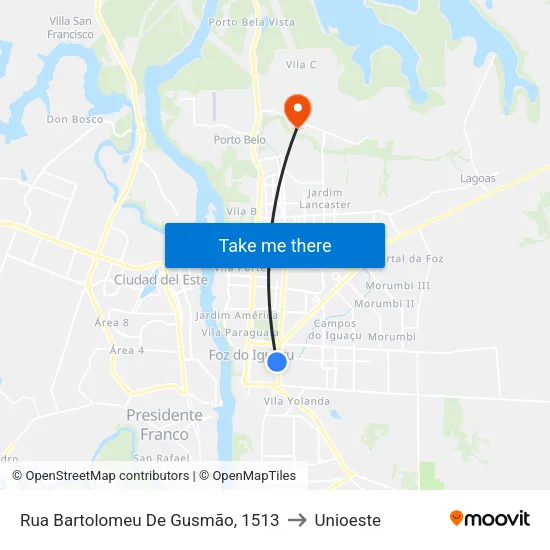 Rua Bartolomeu De Gusmão, 1513 to Unioeste map