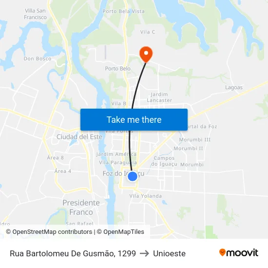 Rua Bartolomeu De Gusmão, 1299 to Unioeste map