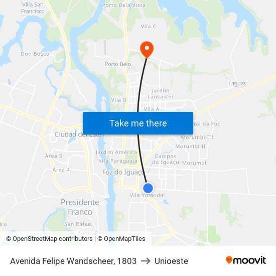 Avenida Felipe Wandscheer, 1803 to Unioeste map