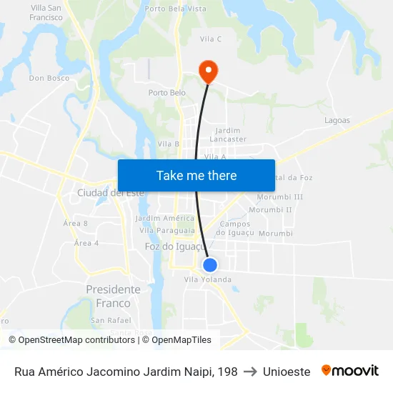 Rua Américo Jacomino Jardim Naipi, 198 to Unioeste map