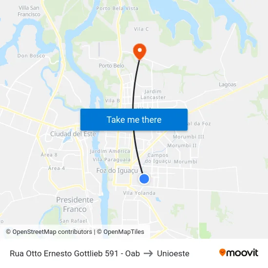 Rua Otto Ernesto Gottlieb 591 - Oab to Unioeste map