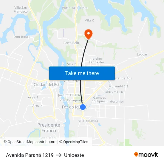 Avenida Paraná 1219 to Unioeste map