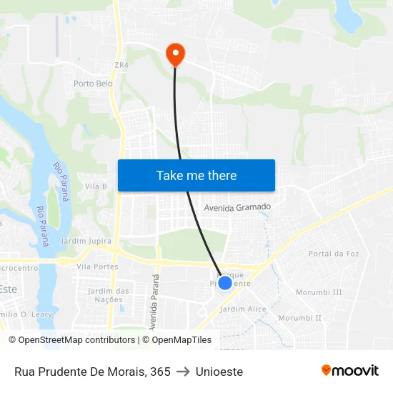 Rua Prudente De Morais, 365 to Unioeste map