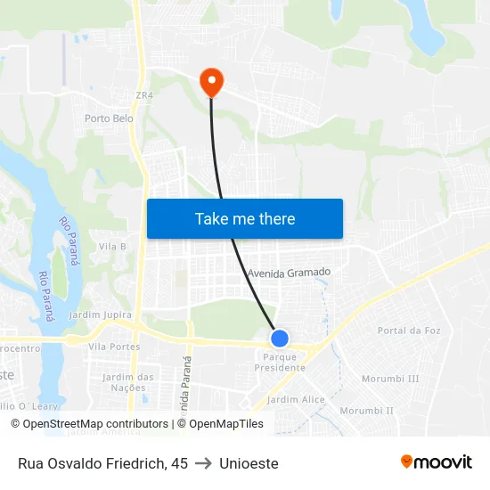 Rua Osvaldo Friedrich, 45 to Unioeste map