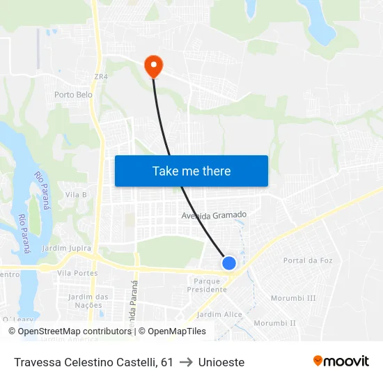 Travessa Celestino Castelli, 61 to Unioeste map