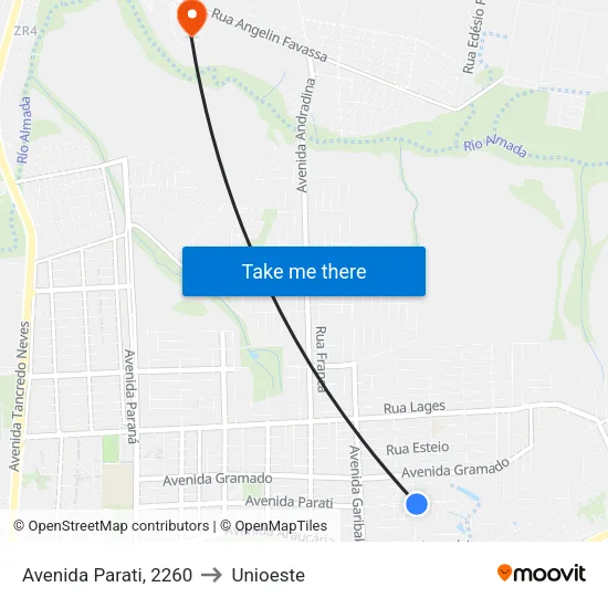Avenida Parati, 2260 to Unioeste map