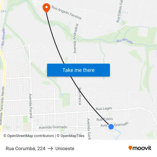 Rua Corumbá, 224 to Unioeste map