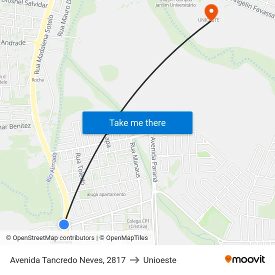 Avenida Tancredo Neves, 2817 to Unioeste map