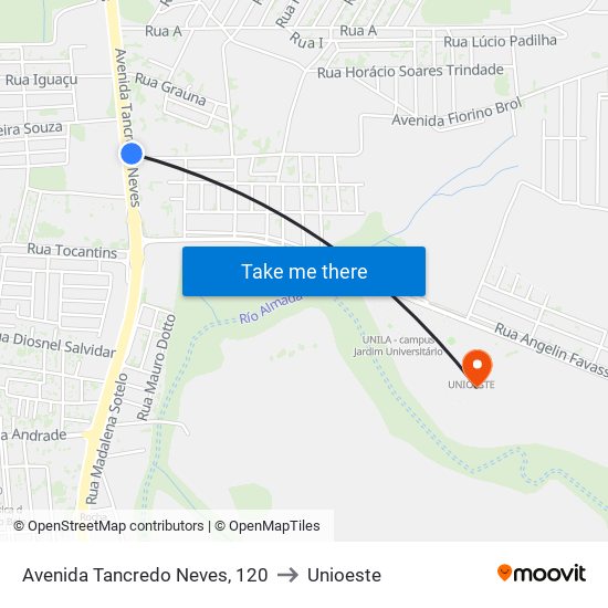 Avenida Tancredo Neves, 120 to Unioeste map