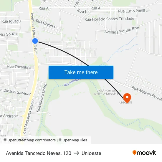 Avenida Tancredo Neves, 120 to Unioeste map