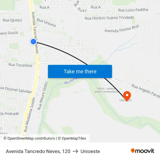 Avenida Tancredo Neves, 120 to Unioeste map