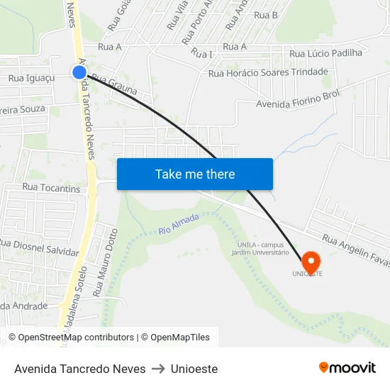 Avenida Tancredo Neves to Unioeste map