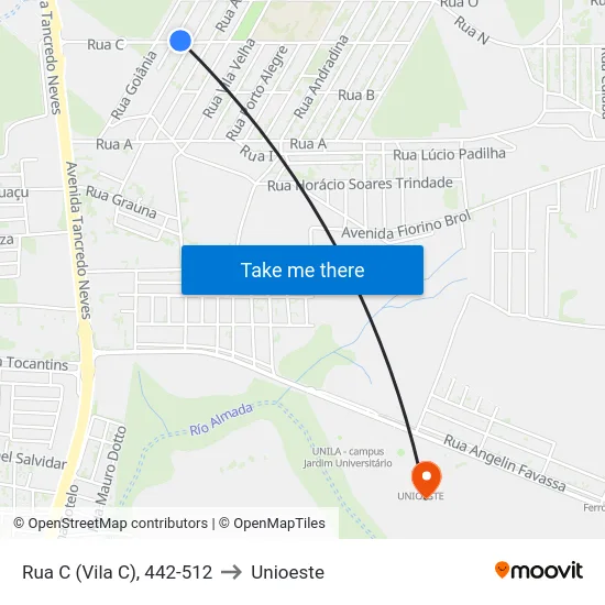 Rua C (Vila C), 442-512 to Unioeste map