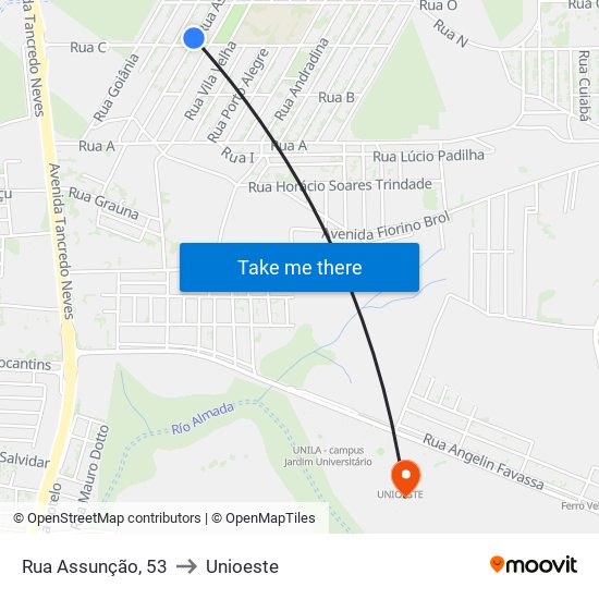 Rua Assunção, 53 to Unioeste map