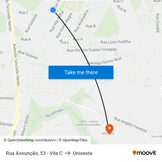 Rua Assunção, 53 - Vila C to Unioeste map