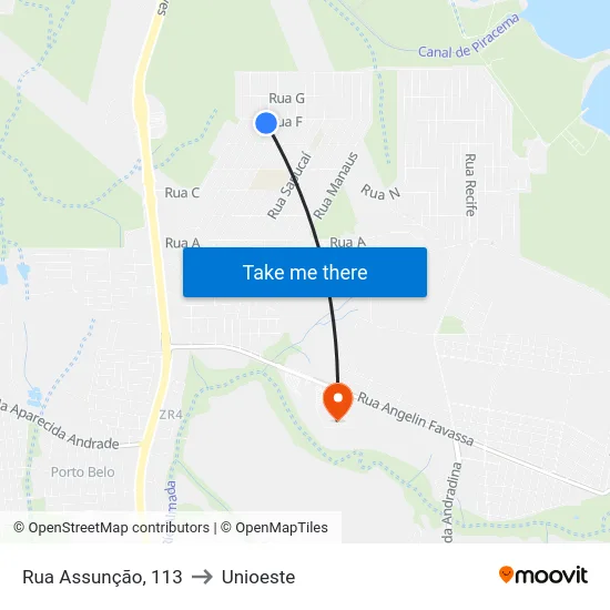 Rua Assunção, 113 to Unioeste map